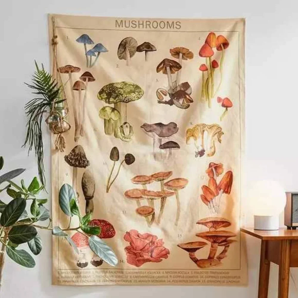 Mushroom Varieties Chart Tapestry Wall Decor